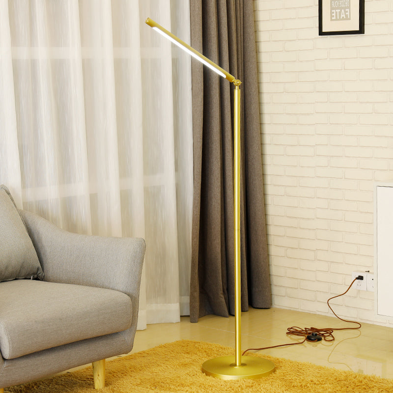 Brushed Brass Column Floor Lamp Minimalist LED Metallic Adjustable Standing Lighting for Living Room