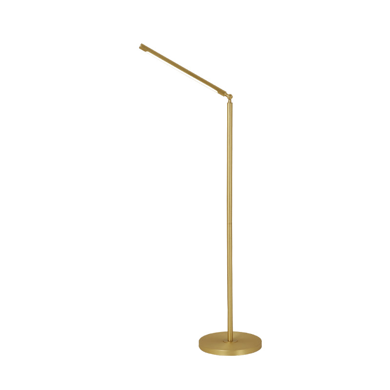 Brushed Brass Column Floor Lamp Minimalist LED Metallic Adjustable Standing Lighting for Living Room