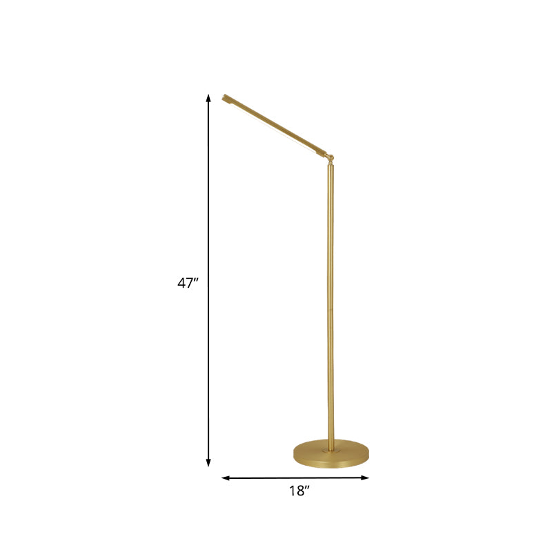 Brushed Brass Column Floor Lamp Minimalist LED Metallic Adjustable Standing Lighting for Living Room