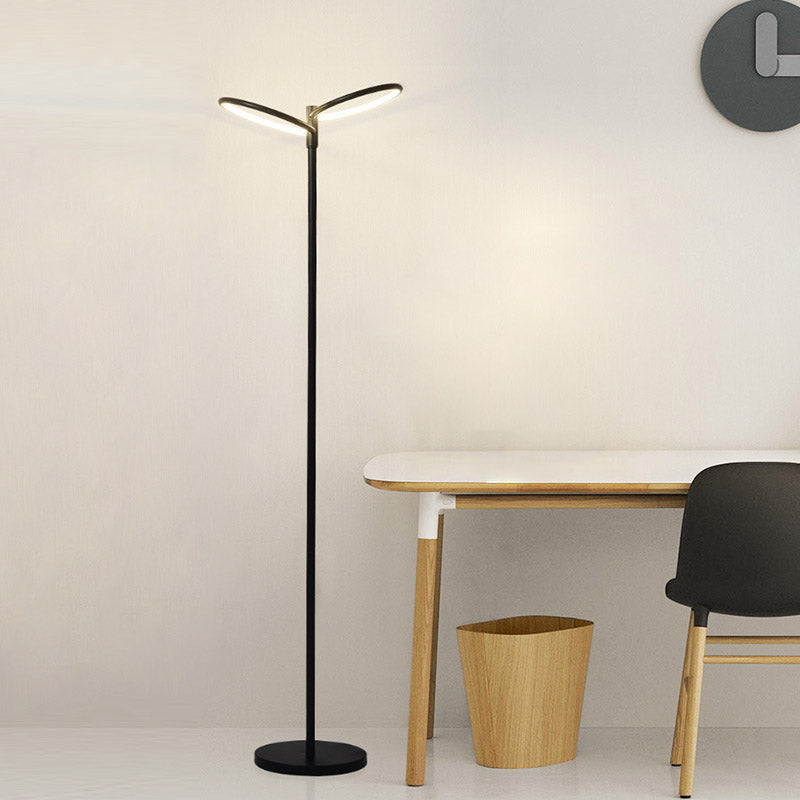 Metal Round Shade Standing Lamp Contemporary LED Black Floor Reading Light for Bedside