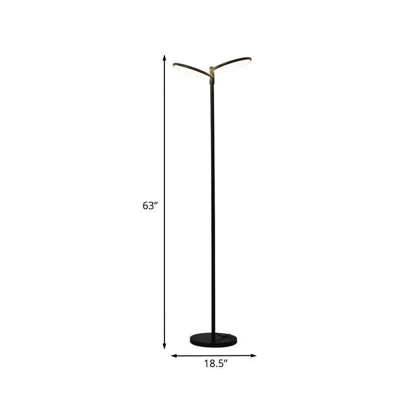 Metal Round Shade Standing Lamp Contemporary LED Black Floor Reading Light for Bedside