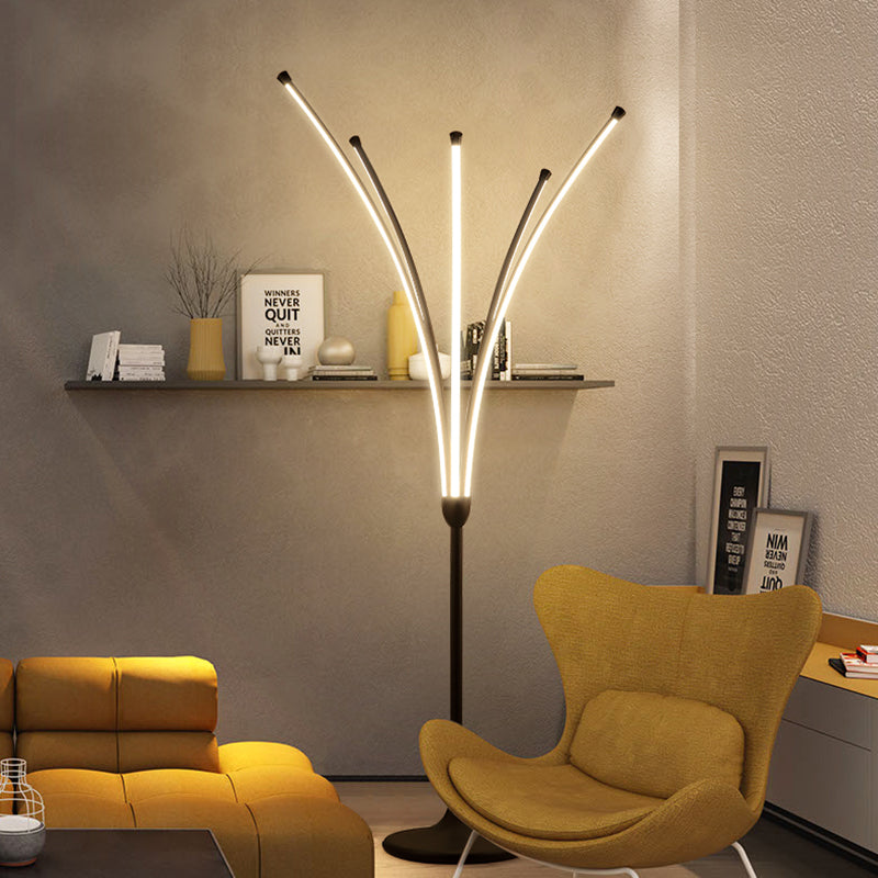 Simplicity Flower-Like Standing Light Acrylic LED Bedroom Reading Floor Lamp in Black