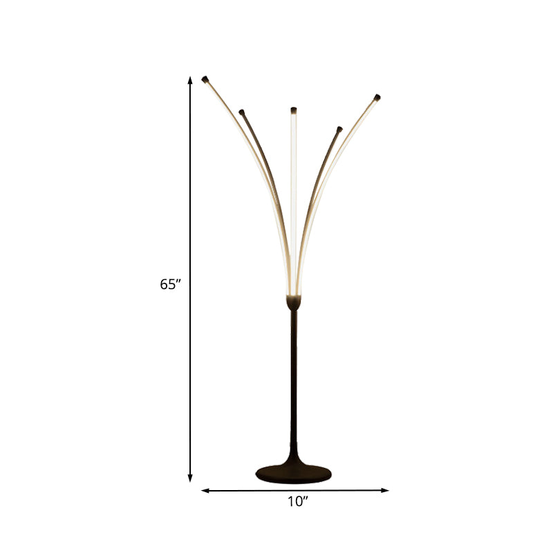 Simplicity Flower-Like Standing Light Acrylic LED Bedroom Reading Floor Lamp in Black