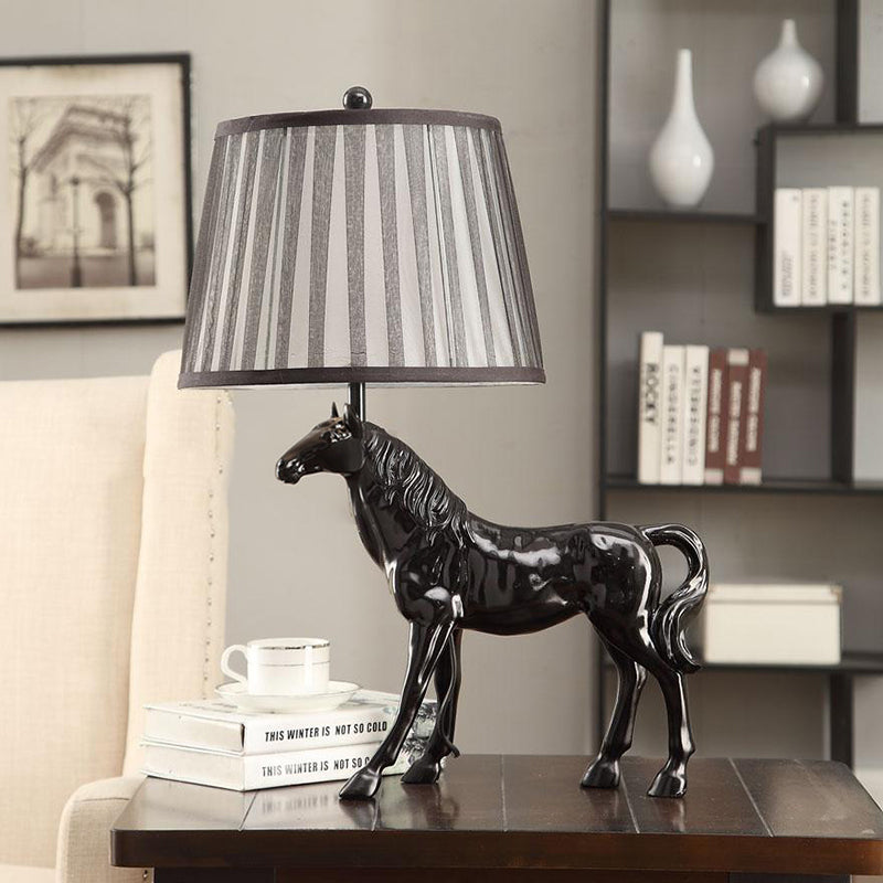 1 Light Tapered Table Light Antiqued White Fabric Desk Lamp with Animal Base