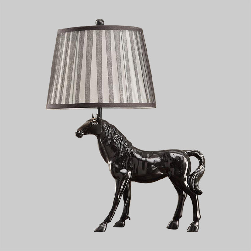 1 Light Tapered Table Light Antiqued White Fabric Desk Lamp with Animal Base