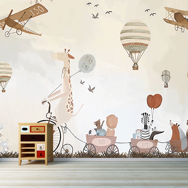 Whole Wall Covering Pastel Brown Giraffe Non-Woven Fabric Mural Wallpaper for Kid, Personalized Size Available