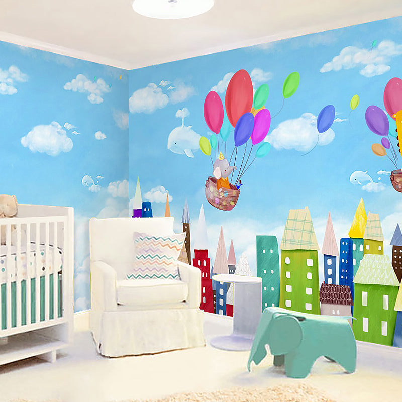 Fresh Mural Sky Blue Balloon Extra Large Wall Covering, Customized Size Available