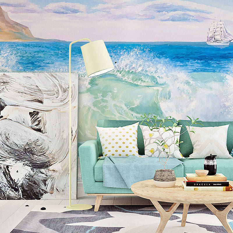 Full Size Wall Art for Living Room Seashore and Island Mural in Blue, Stain-Resistant