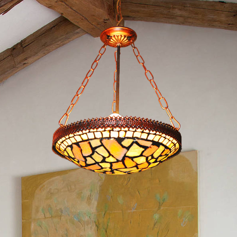 Rust 2-Head Hanging Lamp Baroque Hand Cut Glass Dome Shaped Chandelier Pendant Light