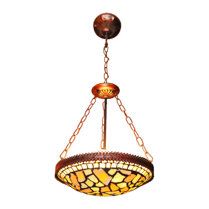 Rust 2-Head Hanging Lamp Baroque Hand Cut Glass Dome Shaped Chandelier Pendant Light