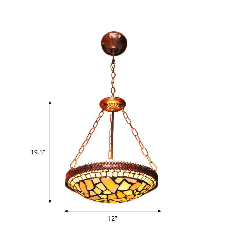 Rust 2-Head Hanging Lamp Baroque Hand Cut Glass Dome Shaped Chandelier Pendant Light