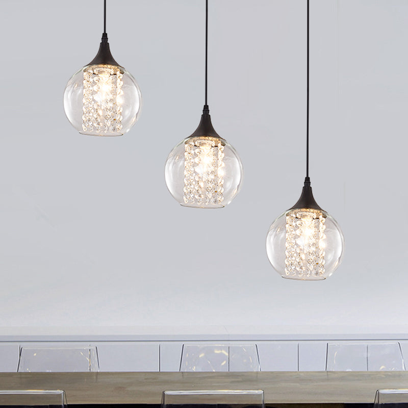 Eenvoudige stijl bol multi plafond licht helder glas 3 bollen eetkamer hangende lamp in zwart, ronde/lineaire luifel