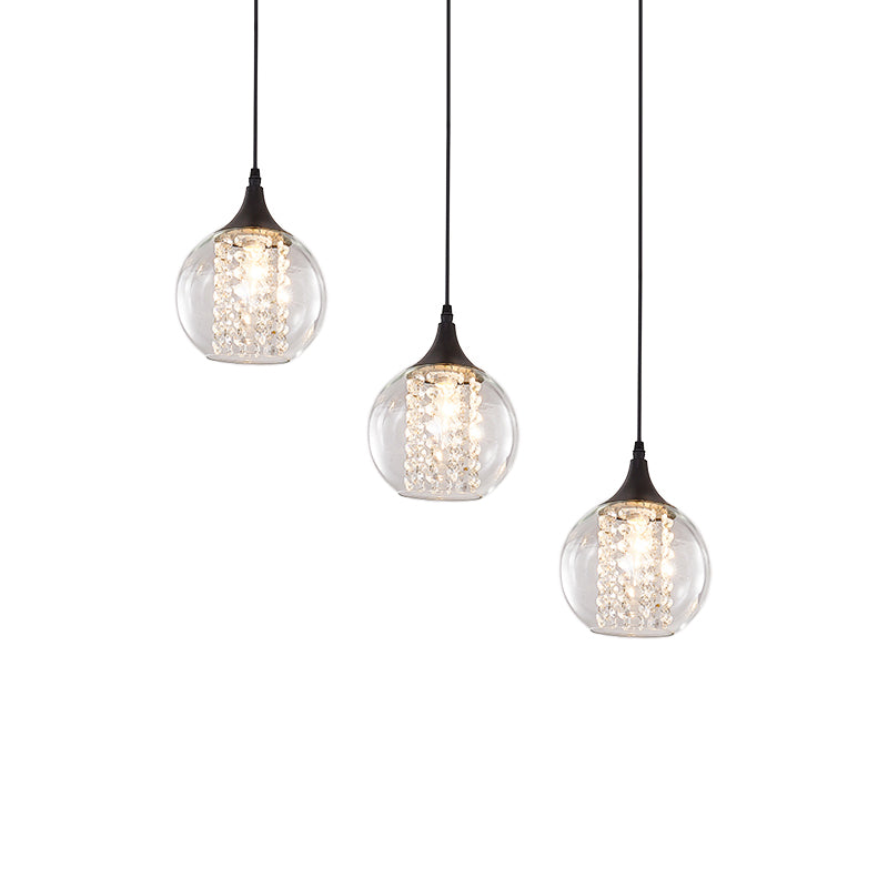 Eenvoudige stijl bol multi plafond licht helder glas 3 bollen eetkamer hangende lamp in zwart, ronde/lineaire luifel