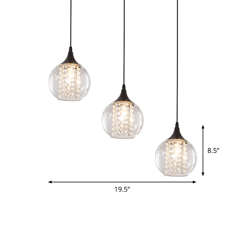 Eenvoudige stijl bol multi plafond licht helder glas 3 bollen eetkamer hangende lamp in zwart, ronde/lineaire luifel