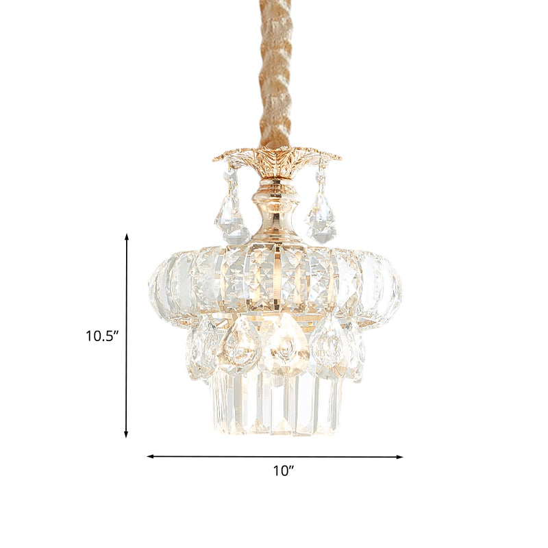 Crystal Lotus/gelaagde slinger licht Traditionele 1 lamp eetkamerophanging hanger in goud