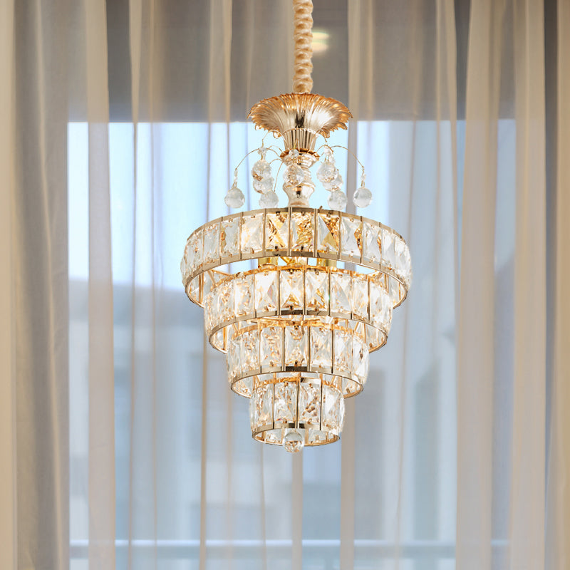 Inlaid Beveled Crystal Gold Drop Pendant Tapered Circles 1 Head Traditional Ceiling Suspension Lamp