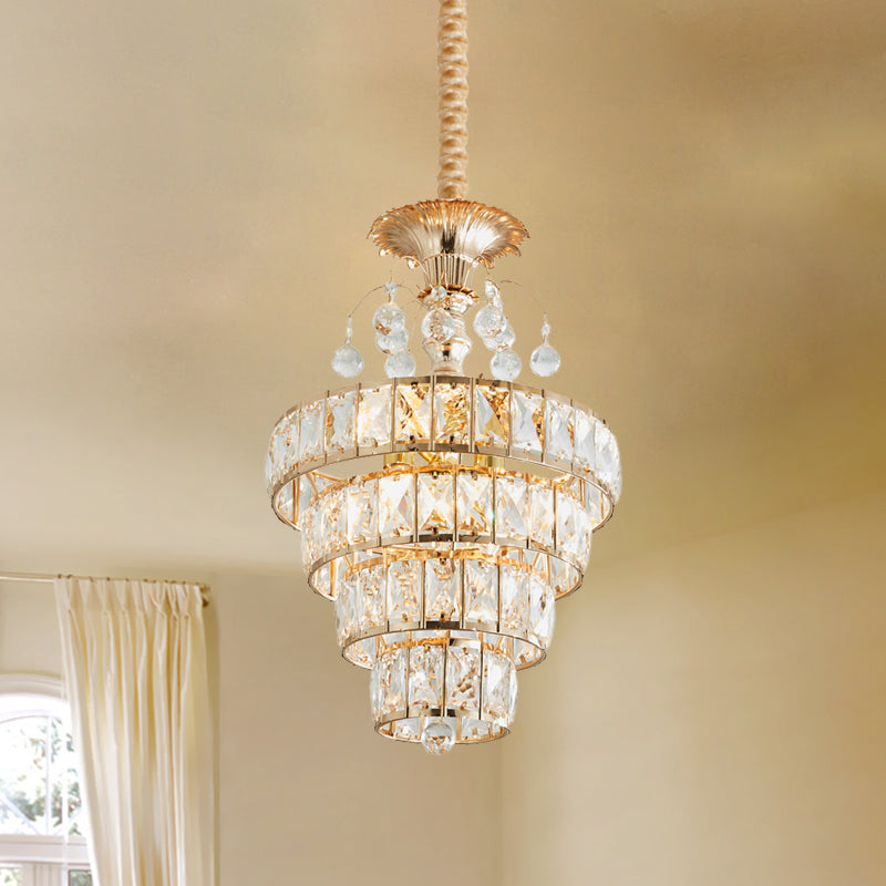 Inlaid Beveled Crystal Gold Drop Pendant Tapered Circles 1 Head Traditional Ceiling Suspension Lamp