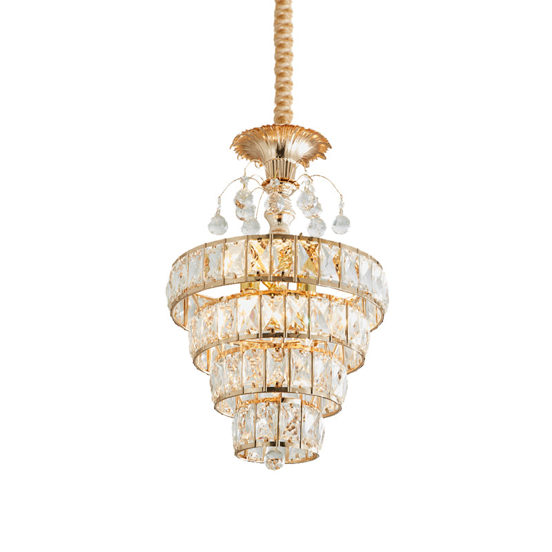 Inlaid Beveled Crystal Gold Drop Pendant Tapered Circles 1 Head Traditional Ceiling Suspension Lamp