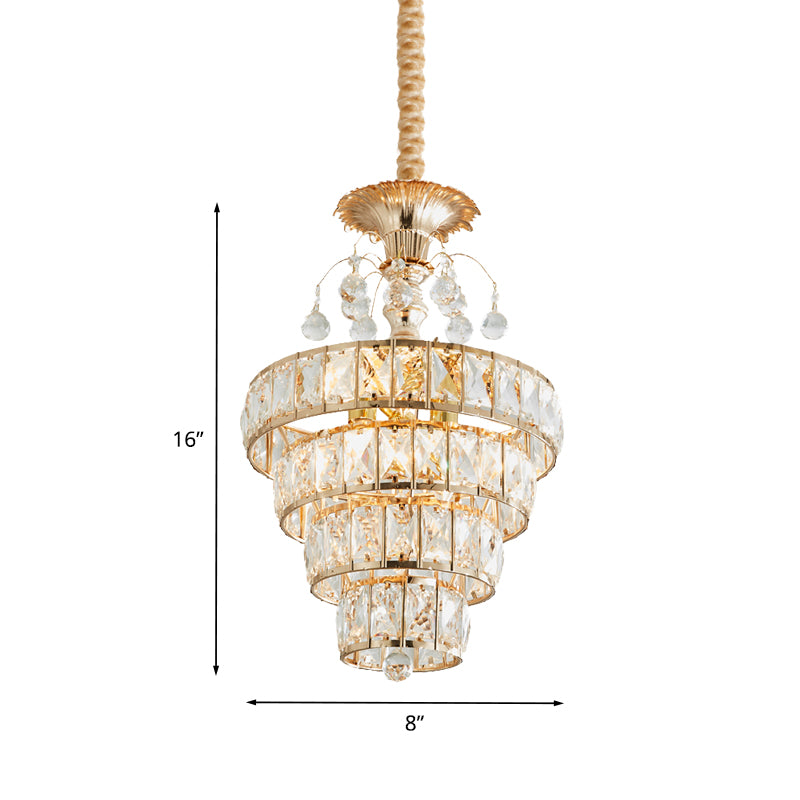 Inlaid Beveled Crystal Gold Drop Pendant Tapered Circles 1 Head Traditional Ceiling Suspension Lamp