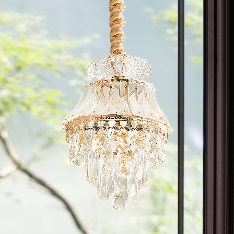 1-Light Clear Crystal Down Lighting Modern Gold Tapered/Layered Dining Table Pendant Lamp