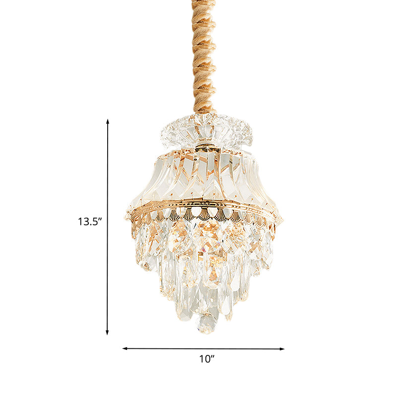 1-Licht-Klarkristall-Down-Beleuchtung moderne goldene, sich verjüngte/geschichtete Esstisch-Pendellampe