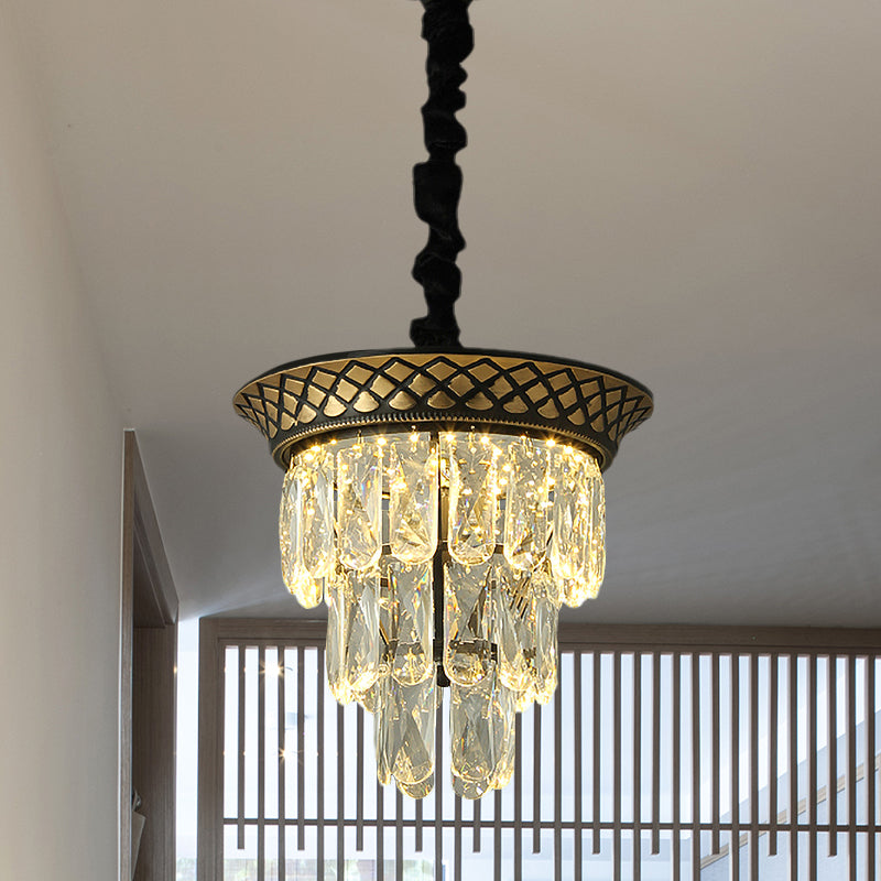 3 livelli rettangolo cristallino a pendente in stile vintage in stile vintage lampada a led in nero/oro