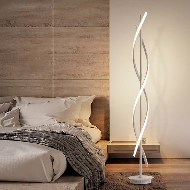 Acrylic Spiral Linear Standing Floor Lighting Simplicity LED White Floor Reading Lamp for Bedroom