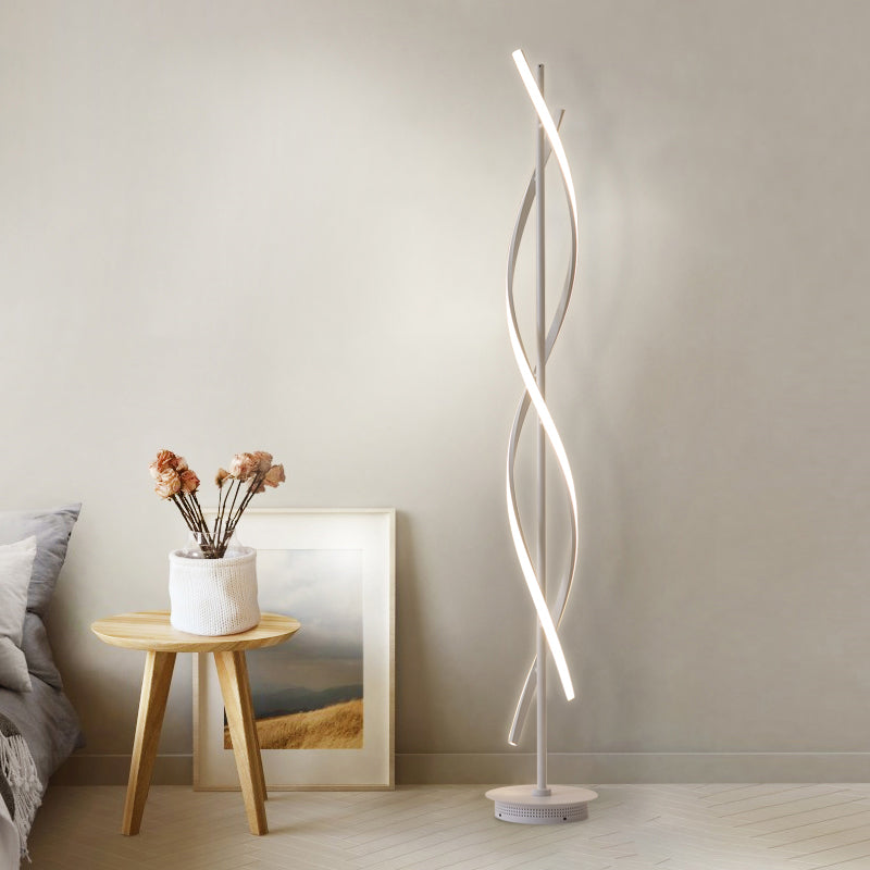 Acrylic Spiral Linear Standing Floor Lighting Simplicity LED White Floor Reading Lamp for Bedroom