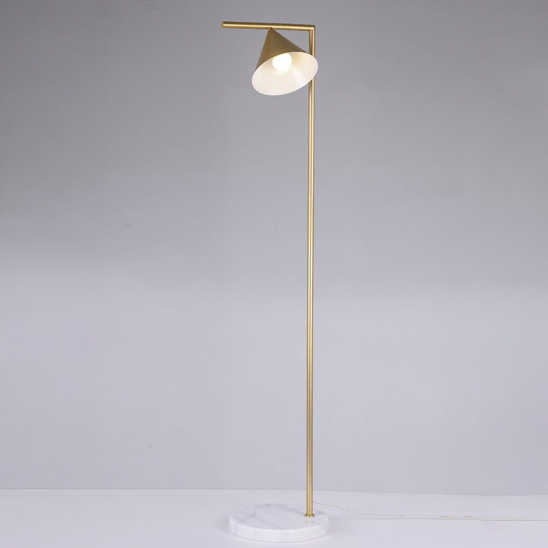 Conical Shade Standing Floor Light Simple Metal 1 Light Black/Gold Finish Stand Up Lamp with Right Angle Arm