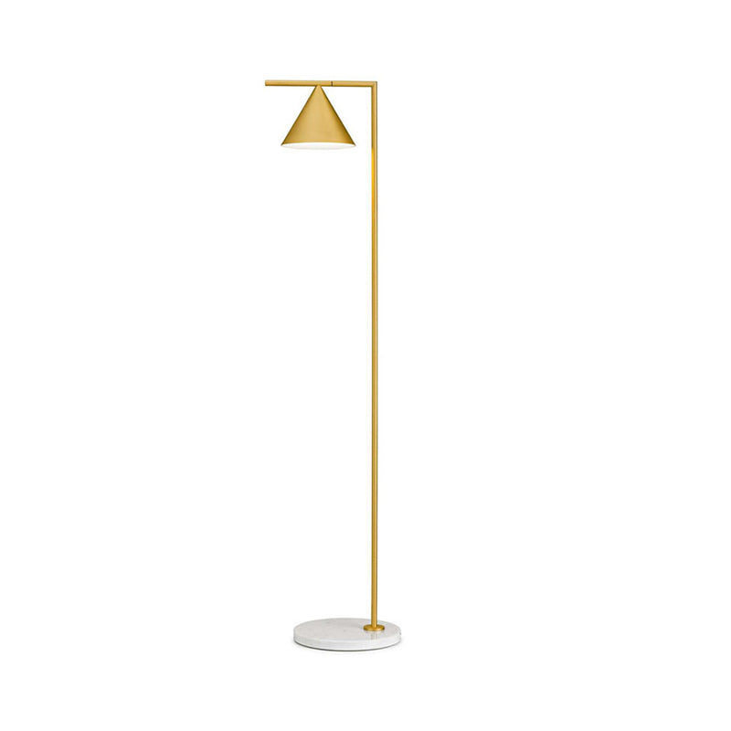 Conical Shade Standing Floor Light Simple Metal 1 Light Black/Gold Finish Stand Up Lamp with Right Angle Arm