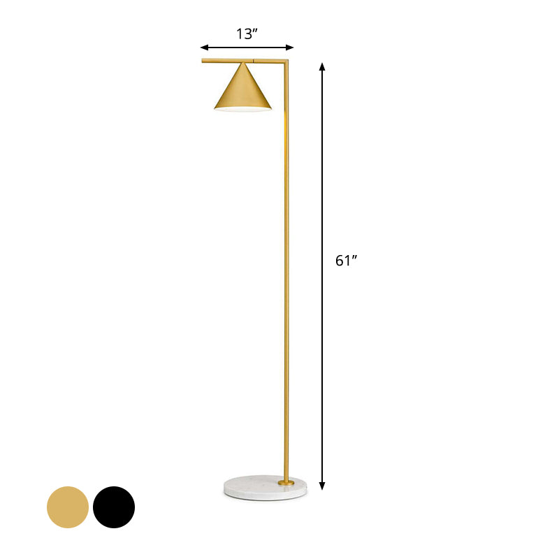 Conical Shade Standing Floor Light Simple Metal 1 Light Black/Gold Finish Stand Up Lamp with Right Angle Arm