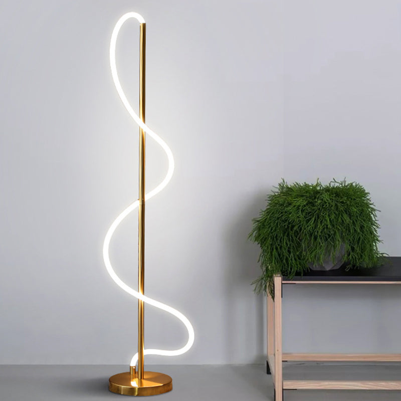 Metallic Spiral Line Reading Floor Light Modernist LED Stand Up Lamp in Gold for Study Room