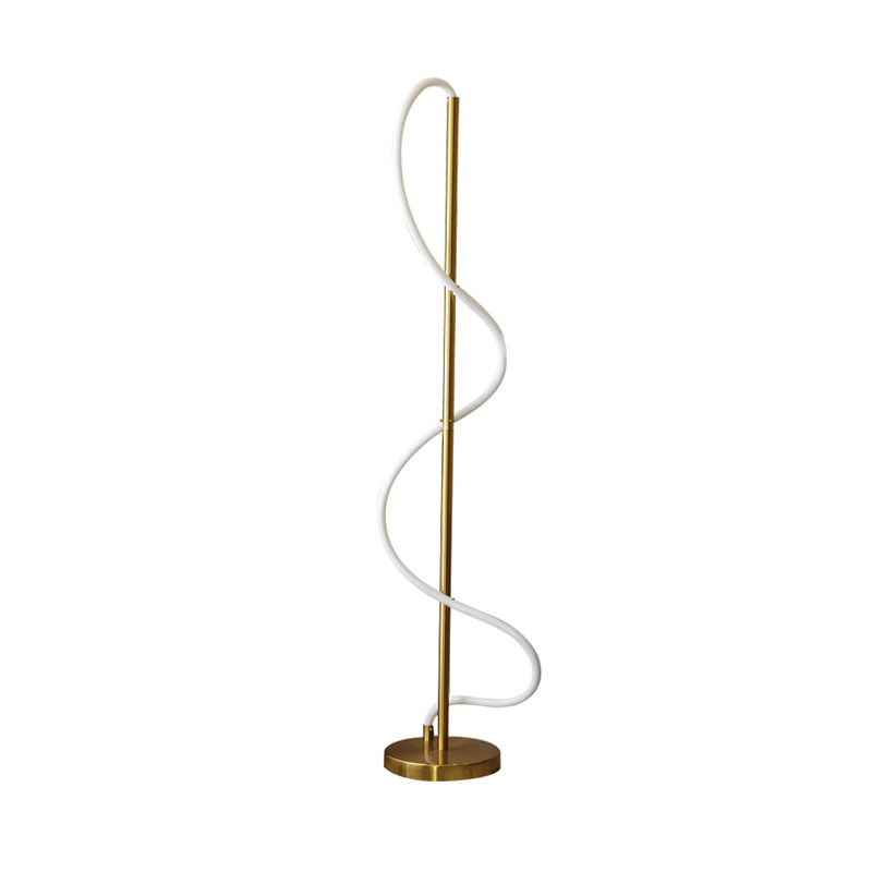 Metallic Spiral Line Reading Floor Light Modernist LED Stand Up Lamp in Gold for Study Room