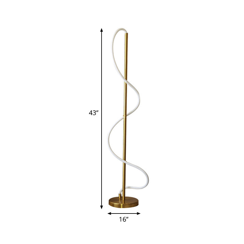 Metallic Spiral Line Reading Floor Light Modernist LED Stand Up Lamp in Gold for Study Room