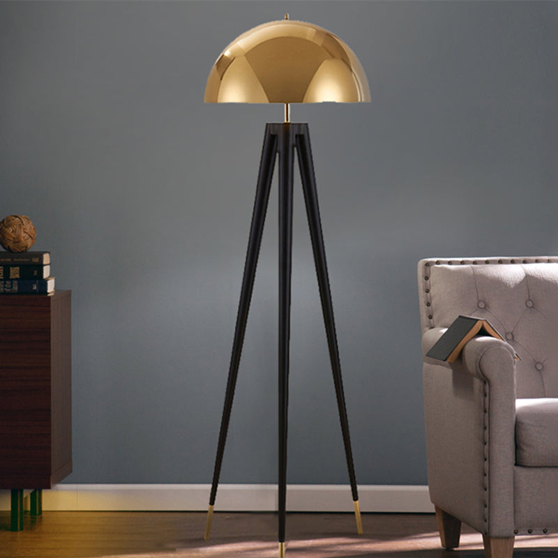 MID CENTRE SEMICLIRCLE Stand Up Lamp Metal 1 Bulb Living Room Tripod Floor Light in Black and Gold