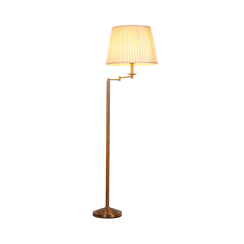 Drum Shade Floor Standing Light Post Modern Plated Fabric Single Brass Finish Adjustable Floor Lamp