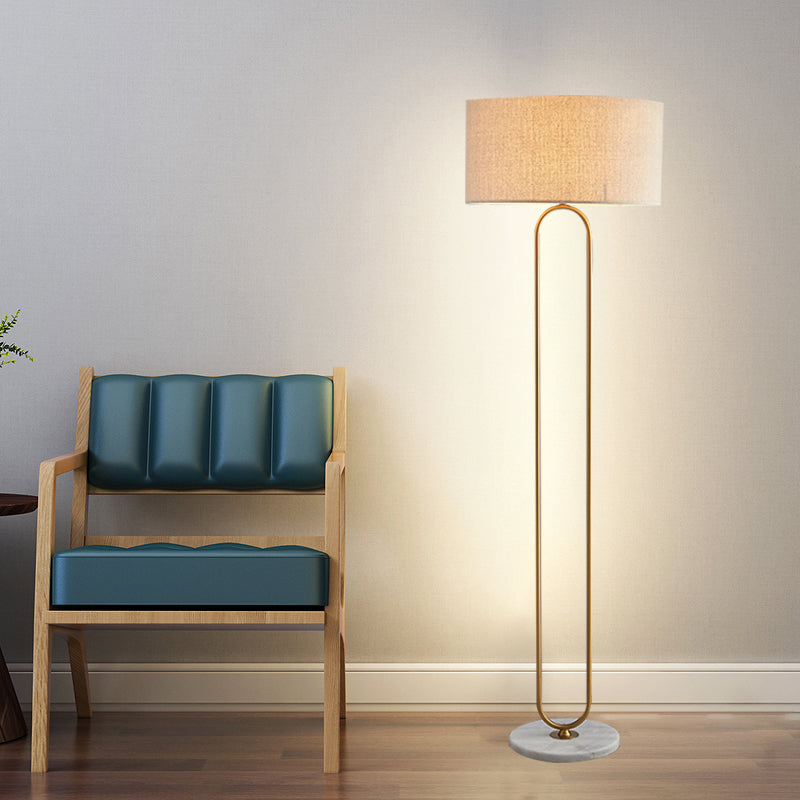 Drum Stoff Shade Stand Up Lampe Moderne ein Licht Beige/Flaxen Lesebodenlicht für Wohnzimmer