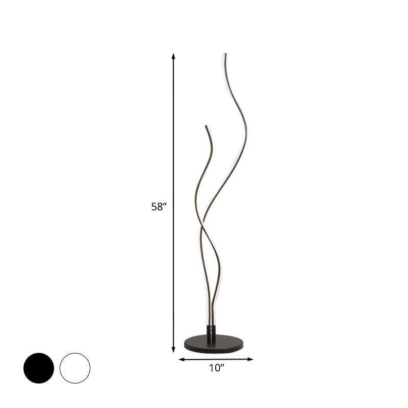 Modernist Waving Line Stand Up Lamp Acrylic LED Bedroom Reading Floor Light in Black/White