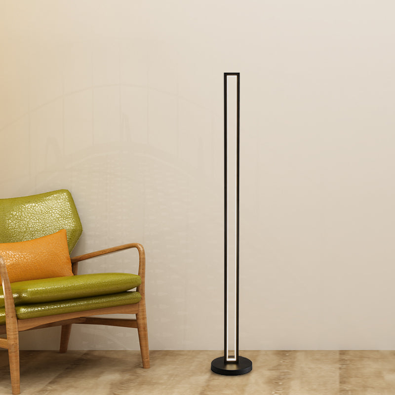 Rectangle Frame Stand Up Lamp Contemporary Metallic Black/White LED Floor Reading Lighting in Warm/White Light