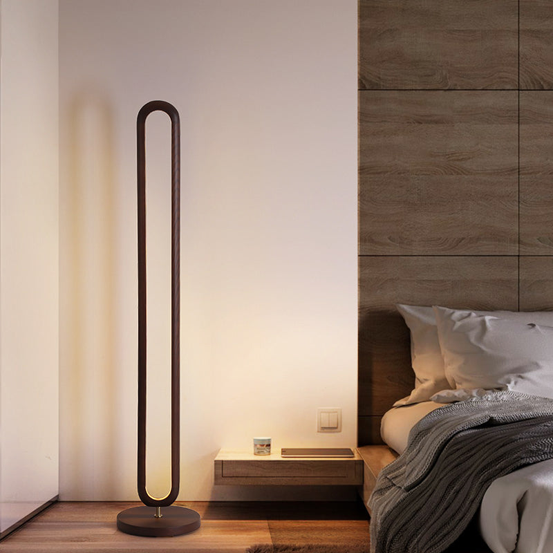 Houten ovaal frame vloer lees licht eenvoud bruin/beige led opstaan ​​lamp voor bed