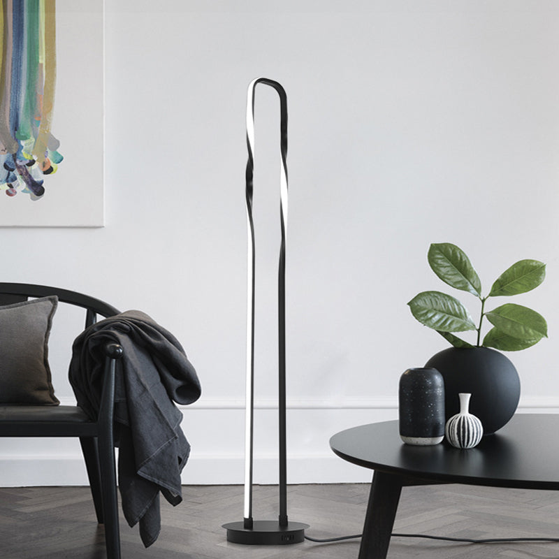 Black Rectangle Frame Floor Reading Lighting Contemporary LED Metal Stand Up Lamp in Warm/White/Natural Light