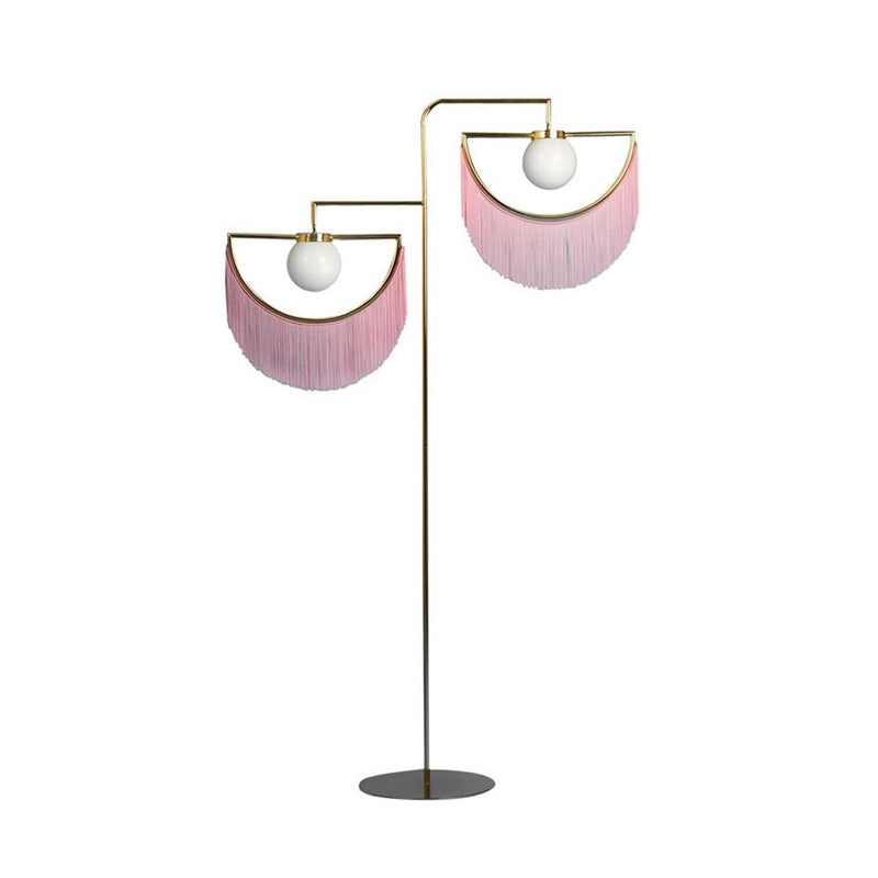 Pink Sun and Moon Reading Floor Light Simplicity 2 Bulbs Metal Stand Up Lamp for Bedroom