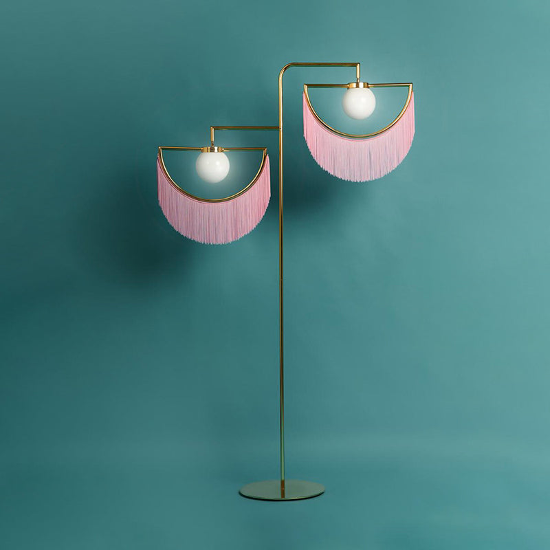 Pink Sun and Moon Reading Floor Light Simplicity 2 Bulbs Metal Stand Up Lamp for Bedroom