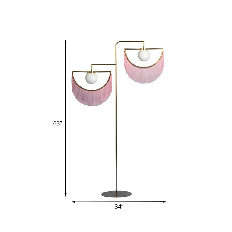 Pink Sun and Moon Reading Floor Light Simplicity 2 Bulbs Metal Stand Up Lamp for Bedroom