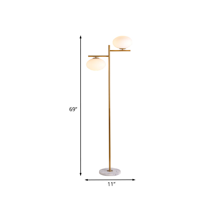 Gold Globe Standing Lighting Nordic 2 Heads Glass Reading Floor Lamp for Bedroom