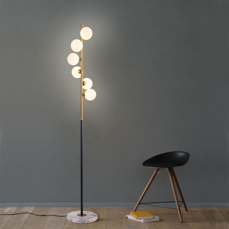 Minimalist Ball Standing Light White Glass Study Room LED Reading Floor Lamp with Spiral Design in Black and Gold