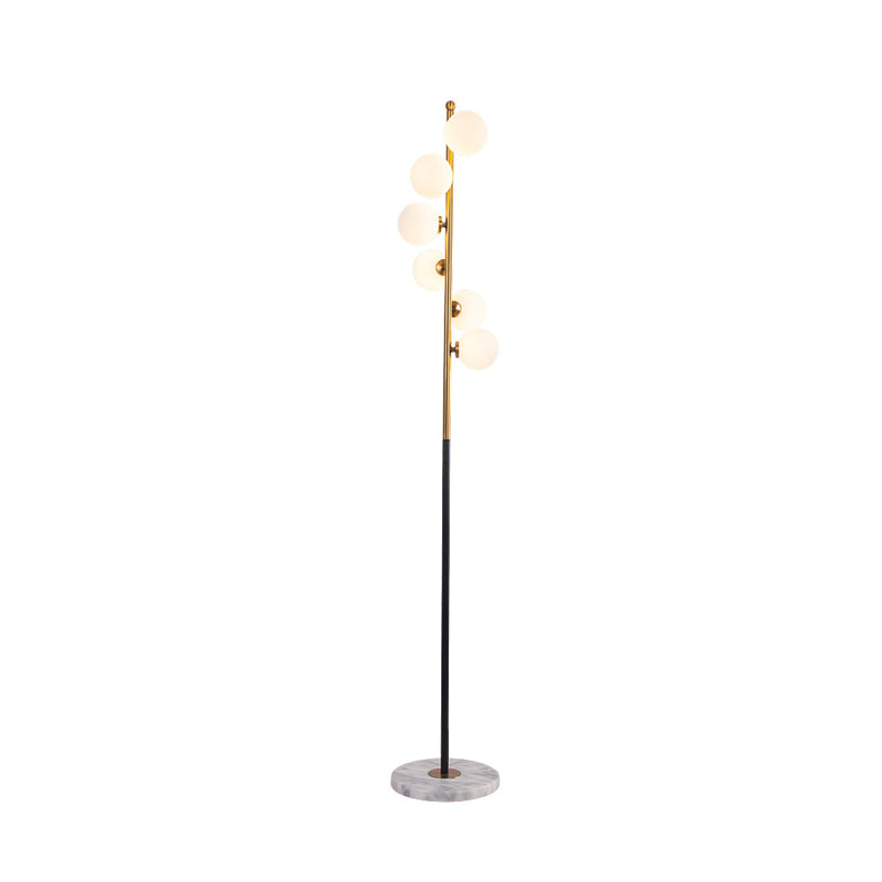 Minimalist Ball Standing Light White Glass Study Room LED Reading Floor Lamp with Spiral Design in Black and Gold