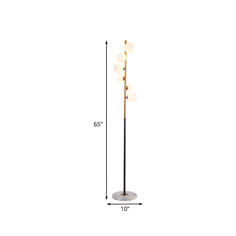 Minimalist Ball Standing Light White Glass Study Room LED Reading Floor Lamp with Spiral Design in Black and Gold