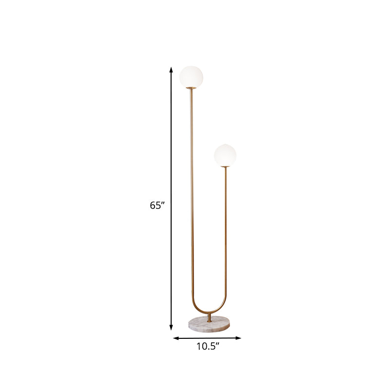 U-Like Floor Reading Lamp Contemporary Metal LED Gold Stand Up Light with White Glass Shade