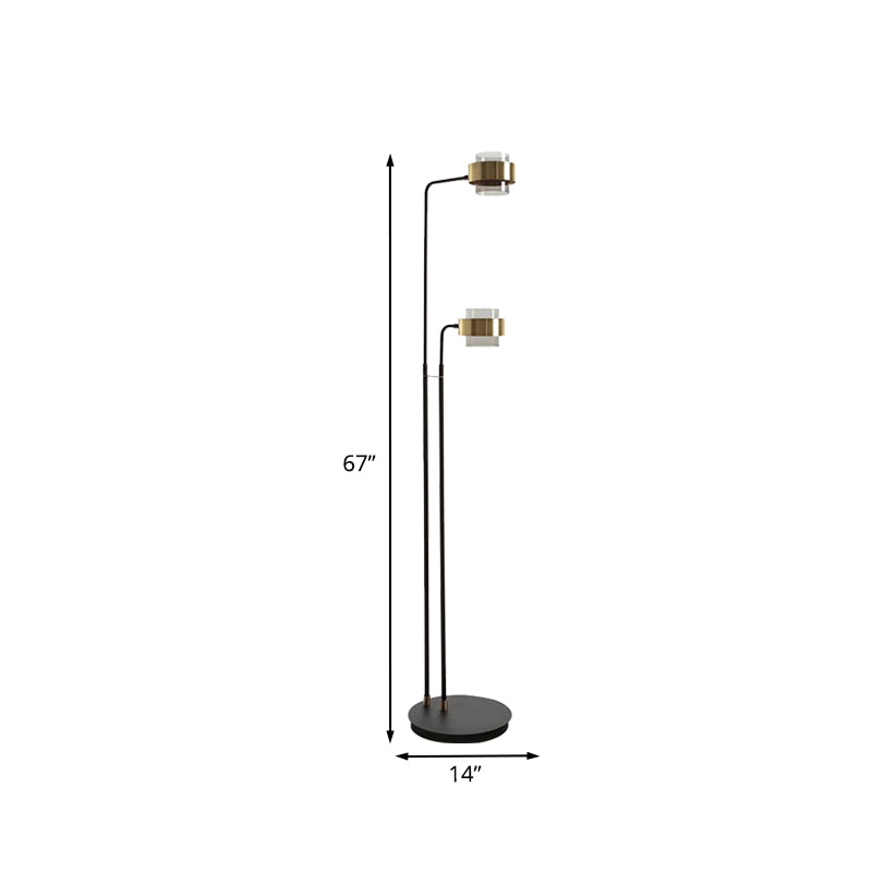 Black Cylinder Standing Lighting Nordic LED Clear Glass Floor Reading Lamp for Living Room